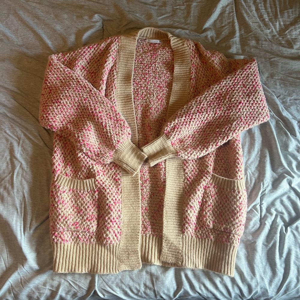 Pink and cream cardigan size M